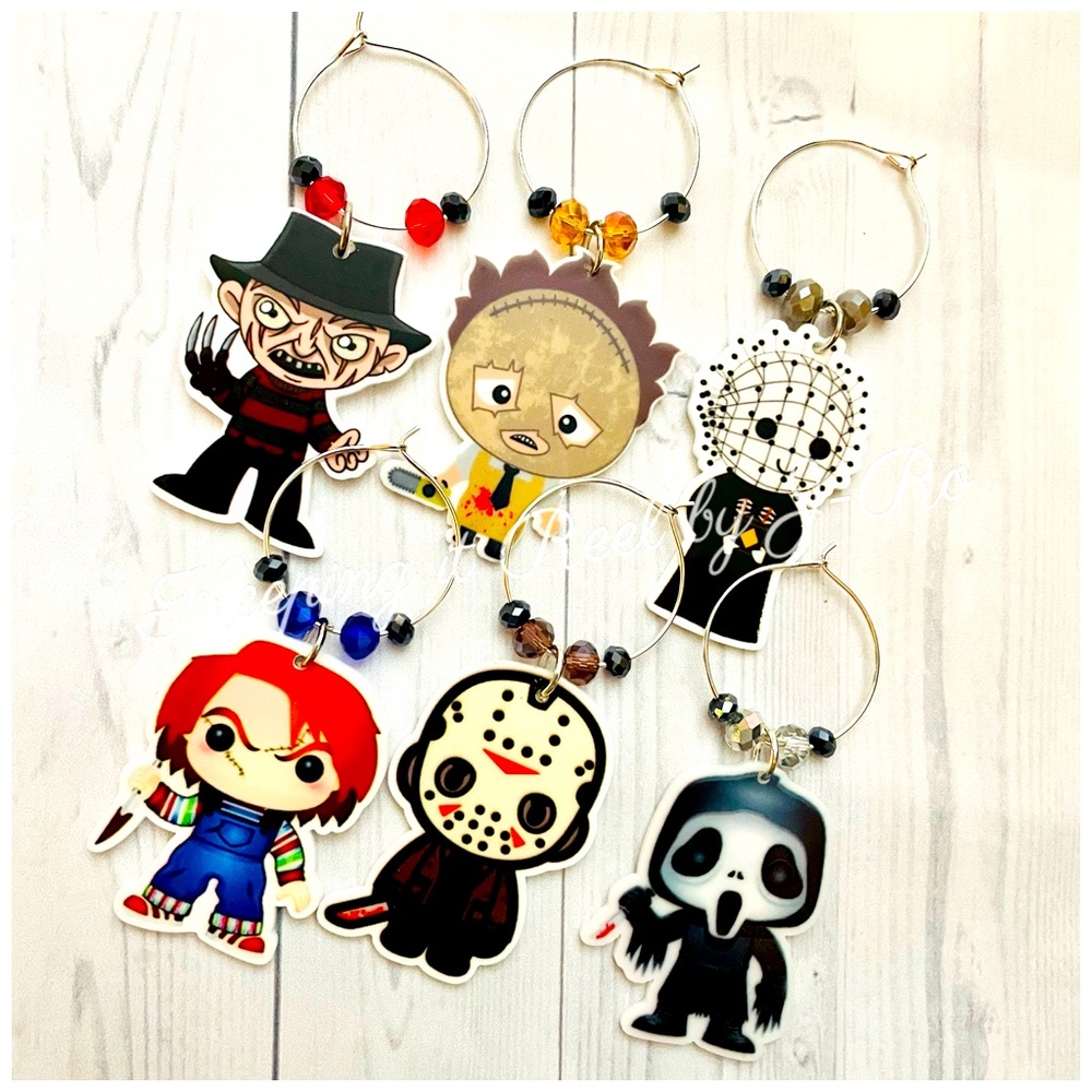 Horror themed wine charms